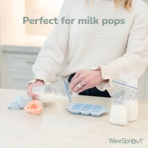 WeeSprout Baby Food Feeder Set - 2 Silicone Feeders & Reusable Freezer Tray with Lid - BPA-Free Fresh Fruit & Veggie Pacifier for Babies & Toddlers - Double as Teething Toys - Dishwasher Safe - 7