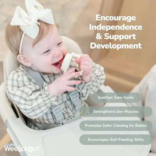WeeSprout Silicone Baby Food Feeders + Freezer Tray for Batch Prep, Set of 2, Introduce New Foods Safely, Double as Teething Toys, Includes 2 Extra Pouches & Travel Lids, Dishwasher Safe - 3