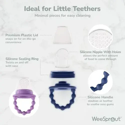WeeSprout Silicone Baby Food Feeders + Muzlatgich Tovoq, 2 to'plam, Yangi ovqatlarni xavfsiz tarzda tanishtiring, Tishlash o'yinchoqlari sifatida ikki barobar ko'payadi, 2 ta qo'shimcha xaltachalar va sayohat qopqoqlari, Idish yuvish mashinasida xavfsiz - WEESPROUT (1)