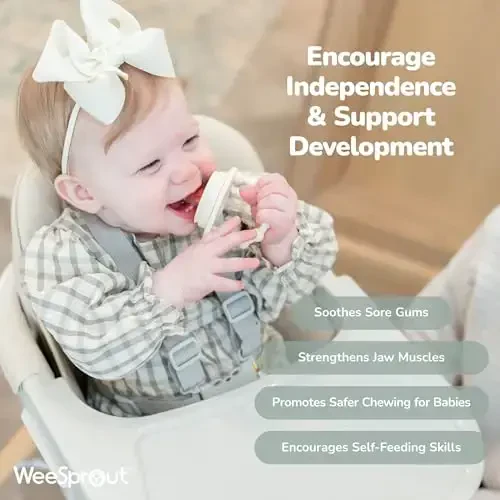 WeeSprout Silicone Baby Food Feeders + Muzlatgich Tovoq, 2 to'plam, Yangi ovqatlarni xavfsiz tarzda tanishtiring, Tishlash o'yinchoqlari sifatida ikki barobar ko'payadi, 2 ta qo'shimcha xaltachalar va sayohat qopqoqlari, Idish yuvish mashinasida xavfsiz - 3