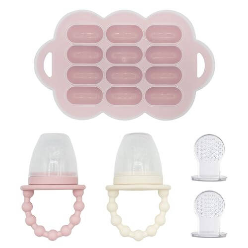 WeeSprout Baby Food Feeder Set - 2 Silicone Feeders & Reusable Freezer Tray with Lid - BPA-Free Fresh Fruit & Veggie Pacifier for Babies & Toddlers - Double as Teething Toys - Dishwasher Safe - 6