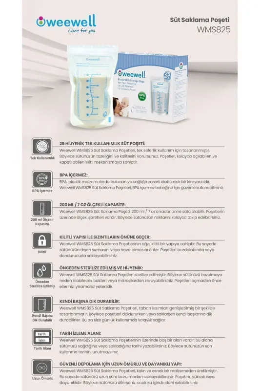 Weewell Ona Suti Saqlash Paketlari 200 ml 25 dona - 3