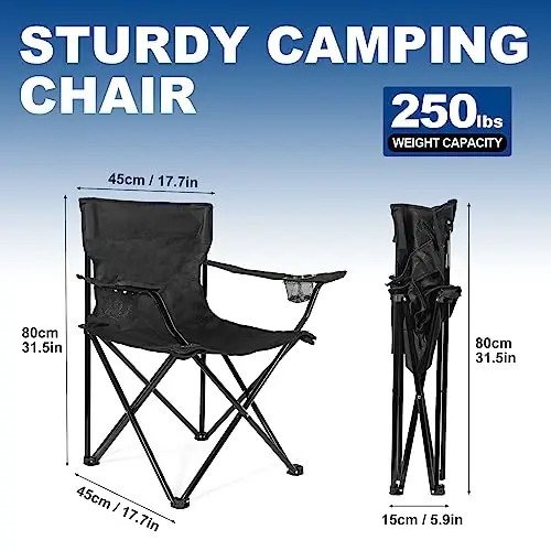 WEIDIORME 2 Pack Lightweight Camping Chairs for Adults & Teens, 250LBS Capacity Foldable Portable Chairs with Carry Bag, Compact Design for Camping, Beach, Picnics, and Outdoor Events - 4
