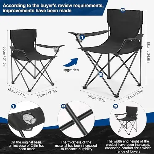 WEIDIORME 2 Pack Lightweight Camping Chairs, 300LBS Heavy-Duty Portable Folding Chairs with Carry Bag, Compact Design for Camping, Beach, Picnics, and Outdoor Event - WEIDIORME (1)