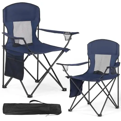 WEIDIORME 2 Pack Lightweight Camping Chairs, 300LBS Heavy-Duty Portable Folding Chairs with Carry Bag, Compact Design for Camping, Beach, Picnics, and Outdoor Event 