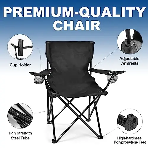 WEIDIORME 2 Pack Lightweight Camping Chairs for Adults & Teens, 250LBS Capacity Foldable Portable Chairs with Carry Bag, Compact Design for Camping, Beach, Picnics, and Outdoor Events - 4