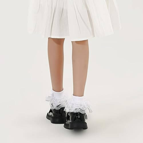 WEIDUAINI Baby Girls Socks Black and White Turn Cuff Lace Bow Ruffle Socks for Kids and Infants Toddlers - 22