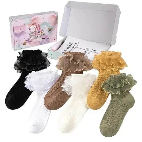 WEIDUAINI Baby Girls Socks Black and White Turn Cuff Lace Bow Ruffle Socks for Kids and Infants Toddlers - 1