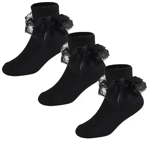 WEIDUAINI Baby Girls Socks Black and White Turn Cuff Lace Bow Ruffle Socks for Kids and Infants Toddlers - MODAZONE