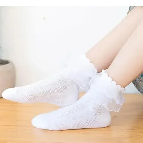 WEIDUAINI Baby Girls Socks Black and White Turn Cuff Lace Bow Ruffle Socks for Kids and Infants Toddlers - 6