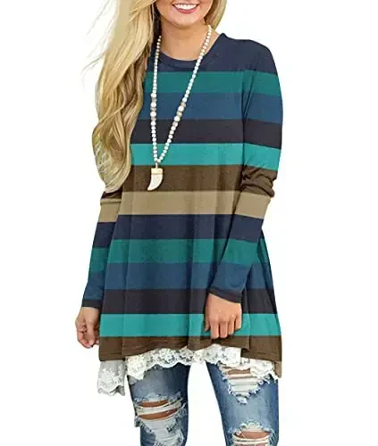 WEKILI Women's Tops Long Sleeve Lace Scoop Neck A-line Tunic Blouse - 3