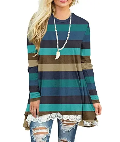 WEKILI Women's Tops Long Sleeve Lace Scoop Neck A-line Tunic Blouse - 1