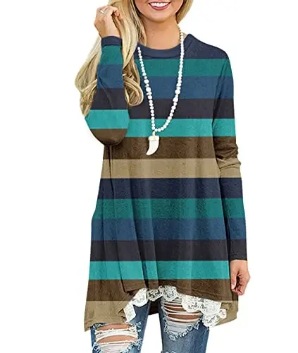 WEKILI Women's Tops Long Sleeve Lace Scoop Neck A-line Tunic Blouse - MODAZONE (1)