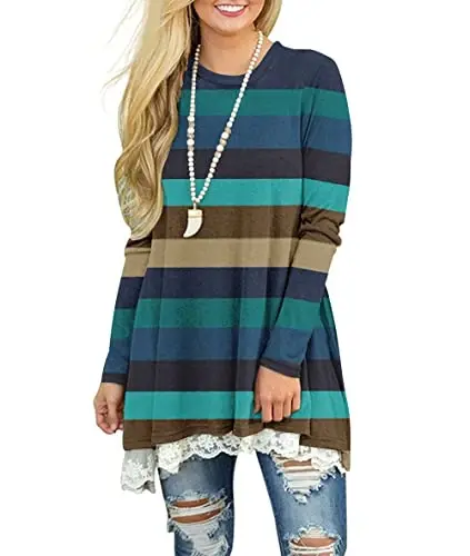 WEKILI Women's Tops Long Sleeve Lace Scoop Neck A-line Tunic Blouse - 3