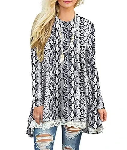 WEKILI Women's Tops Long Sleeve Lace Scoop Neck A-line Tunic Blouse - 1