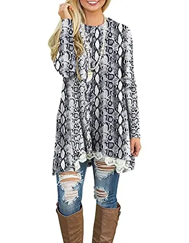 WEKILI Women's Tops Long Sleeve Lace Scoop Neck A-line Tunic Blouse - 3