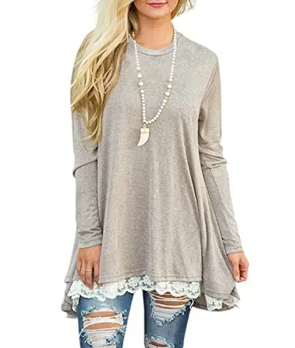 WEKILI Women's Tops Long Sleeve Lace Scoop Neck A-line Tunic Blouse - 1