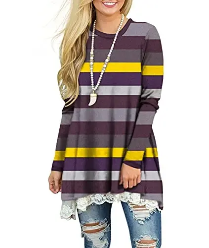 WEKILI Women's Tops Long Sleeve Lace Scoop Neck A-line Tunic Blouse - MODAZONE (1)