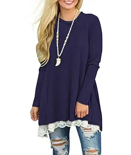 WEKILI Women's Tops Long Sleeve Lace Scoop Neck A-line Tunic Blouse - MODAZONE (1)