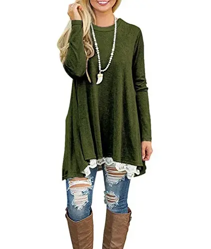 WEKILI Women's Tops Long Sleeve Lace Scoop Neck A-line Tunic Blouse - 3