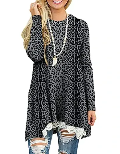 WEKILI Women's Tops Long Sleeve Lace Scoop Neck A-line Tunic Blouse - 3