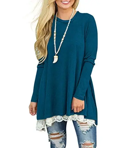 WEKILI Women's Tops Long Sleeve Lace Scoop Neck A-line Tunic Blouse - WEKILI (1)