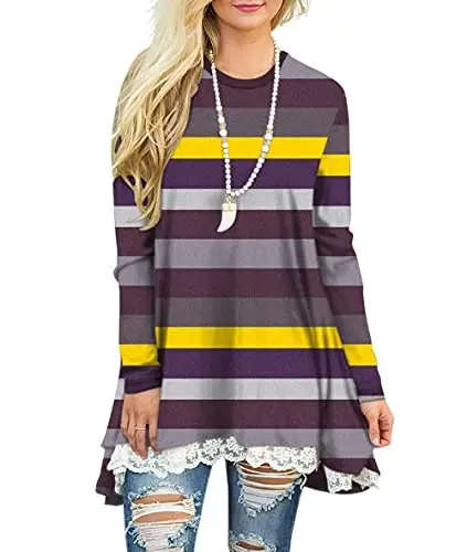 WEKILI Women's Tops Long Sleeve Lace Scoop Neck A-line Tunic Blouse - 1