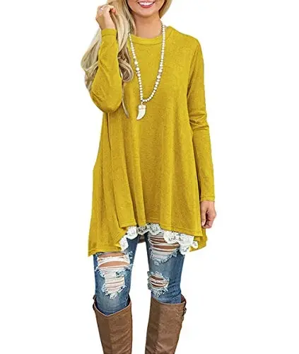 WEKILI Women's Tops Long Sleeve Lace Scoop Neck A-line Tunic Blouse - 3