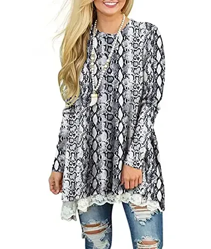 WEKILI Women's Tops Long Sleeve Lace Scoop Neck A-line Tunic Blouse - 2