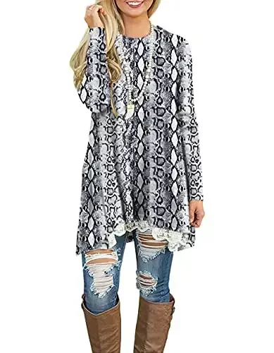 WEKILI Women's Tops Long Sleeve Lace Scoop Neck A-line Tunic Blouse - 3