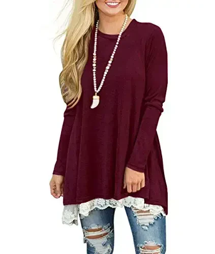 WEKILI Women's Tops Long Sleeve Lace Scoop Neck A-line Tunic Blouse - MODAZONE (1)