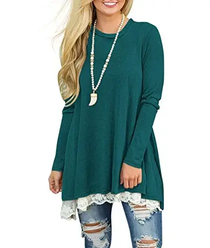 WEKILI Women's Tops Long Sleeve Lace Scoop Neck A-line Tunic Blouse - 2