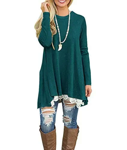 WEKILI Women's Tops Long Sleeve Lace Scoop Neck A-line Tunic Blouse - 3