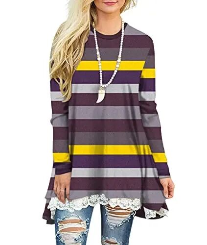 WEKILI Women's Tops Long Sleeve Lace Scoop Neck A-line Tunic Blouse - 1