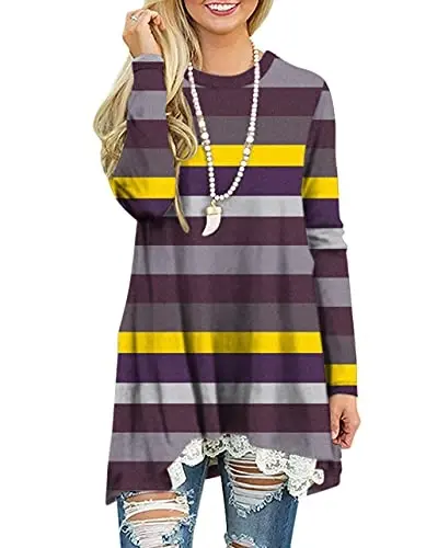 WEKILI Women's Tops Long Sleeve Lace Scoop Neck A-line Tunic Blouse - 3