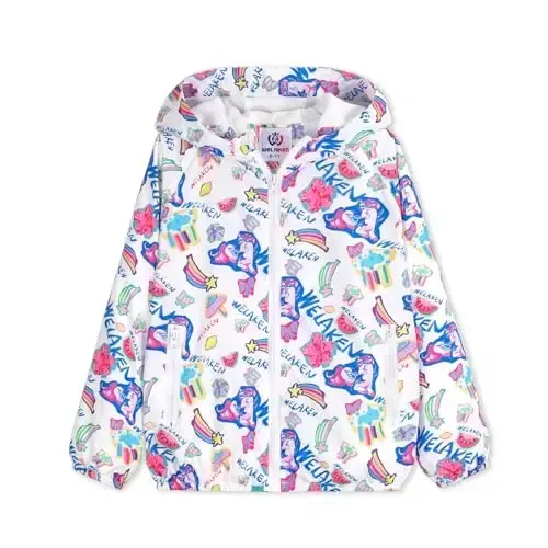 WELAKEN lightweight Jacket for Girls Kids & Toddler II Girls' Print Water-resistant Jacket 