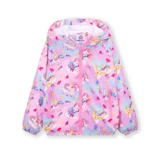 WELAKEN lightweight Jacket for Girls Kids & Toddler II Girls' Print Water-resistant Jacket 