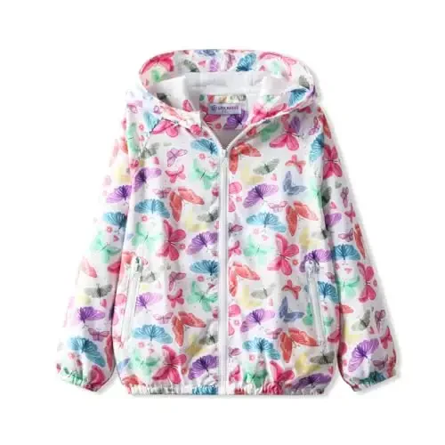 WELAKEN lightweight Jacket for Girls Kids & Toddler II Girls' Print Water-resistant Jacket 