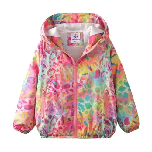 WELAKEN lightweight Jacket for Girls Kids & Toddler II Girls' Print Water-resistant Jacket 