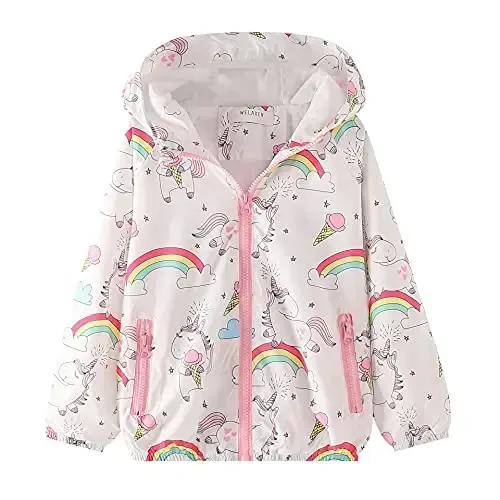 WELAKEN lightweight Jacket for Girls Kids & Toddler II Girls' Print Water-resistant Jacket 