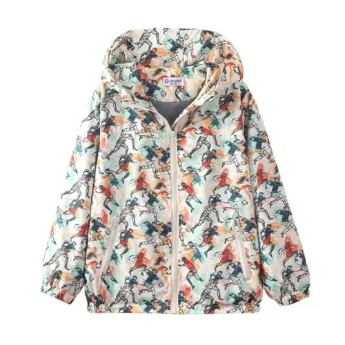 WELAKEN lightweight Jacket for Girls Kids & Toddler II Girls' Print Water-resistant Jacket 
