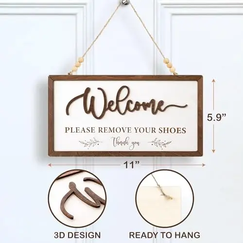Welcome Please Remove Your Shoes Sign, Please Take Your Shoes Off Sign | No Shoe Signs for House, Take Off Your Shoe Signs for Front Door - WOODAMORE (1)