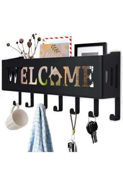 Welcome Temalı Siyah Raflı Anahtarlık - DECORELAX