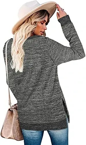 WELINCO Ayollar Crewneck Pulloverlari Rang Bloki Uzun Qisma Yon Split Tunika Toplar - 3