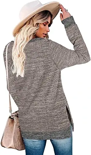 WELINCO Womens Crewneck Pullovers Color Block Long Sleeve Side Split Tunic Tops - 2