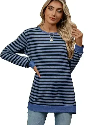 WELINCO Womens Crewneck Pullovers Color Block Long Sleeve Side Split Tunic Tops - 5