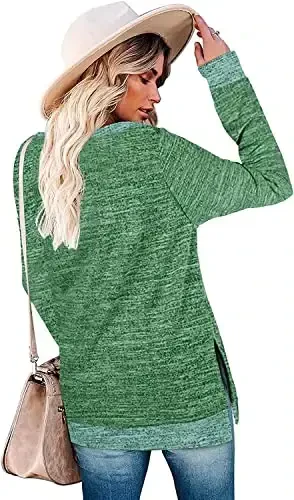 WELINCO Womens Crewneck Pullovers Color Block Long Sleeve Side Split Tunic Tops - 3