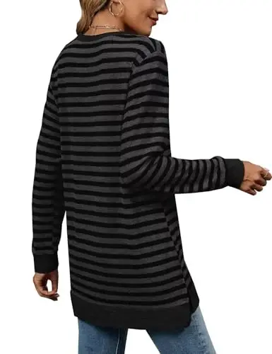 WELINCO Womens Crewneck Pullovers Color Block Long Sleeve Side Split Tunic Tops - 6