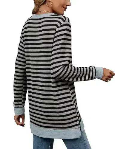 WELINCO Womens Crewneck Pullovers Color Block Long Sleeve Side Split Tunic Tops - 6