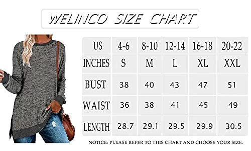 WELINCO Womens Crewneck Pullovers Color Block Long Sleeve Side Split Tunic Tops - 6